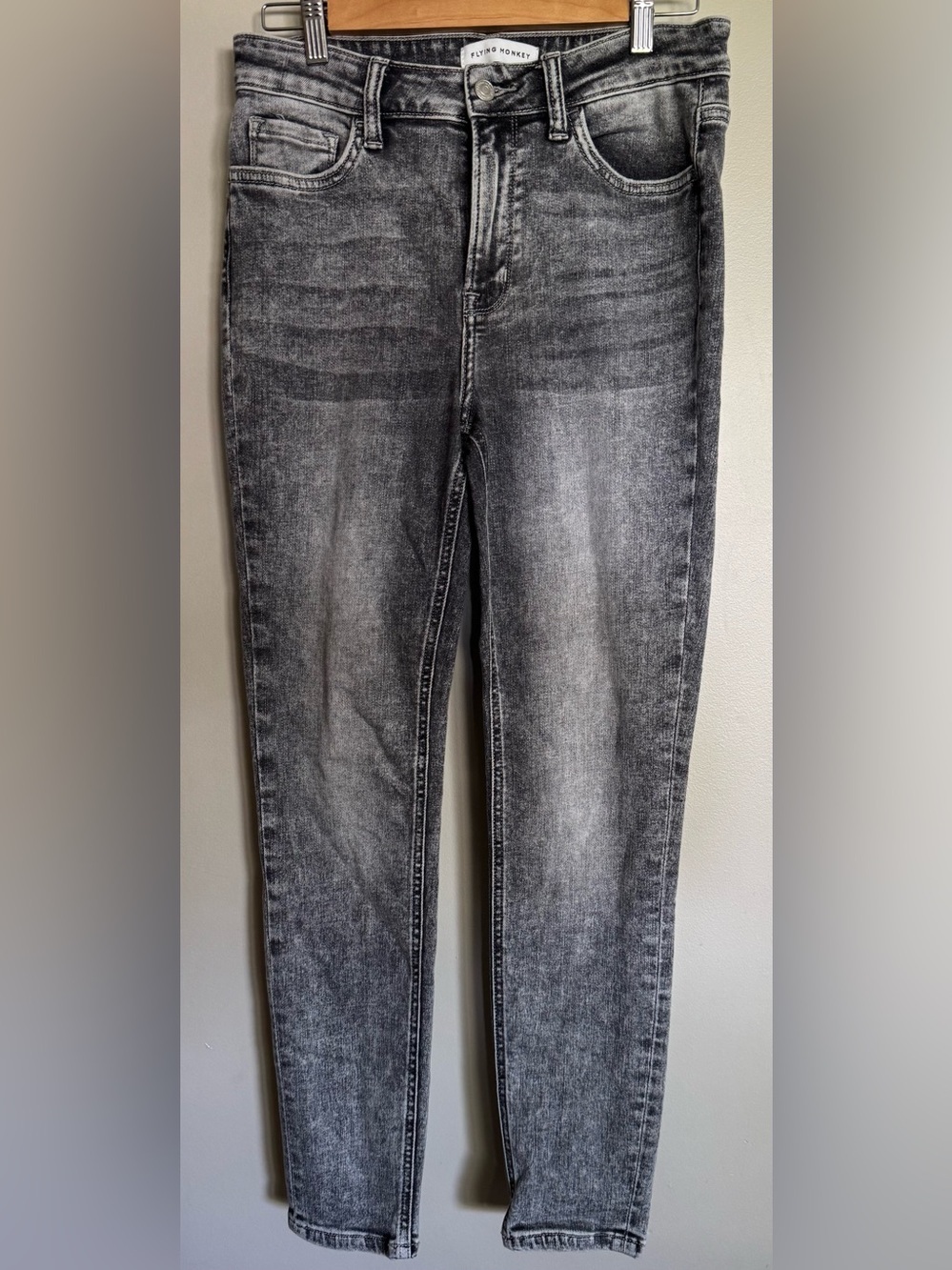 Flying Monkey High Rise Skinny Jeans Gray Acid Wash Women’s 29 Stretch Denim